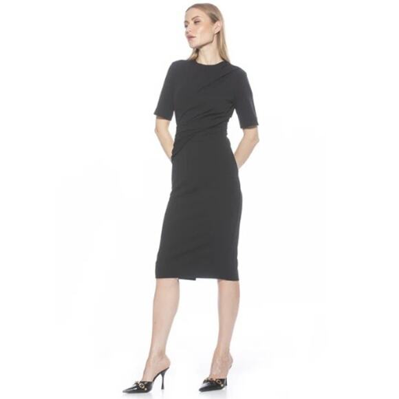 Alexia Admor Harper Short Sleeve Midi Sheath Dress Black - Picture 3 of 11
